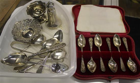 Cased silver spoons, other silver flatware etc.